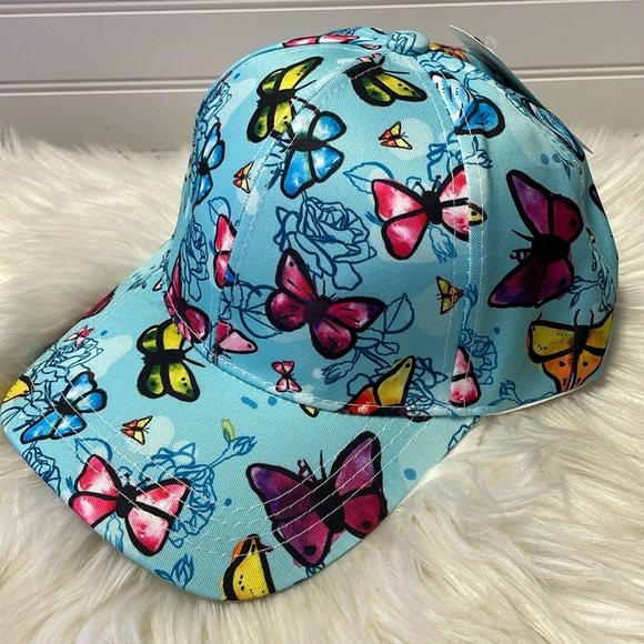 Butterfly 🦋 Turquoise with Multicolored Butterflies Baseball Cap - Picture 12 of 12